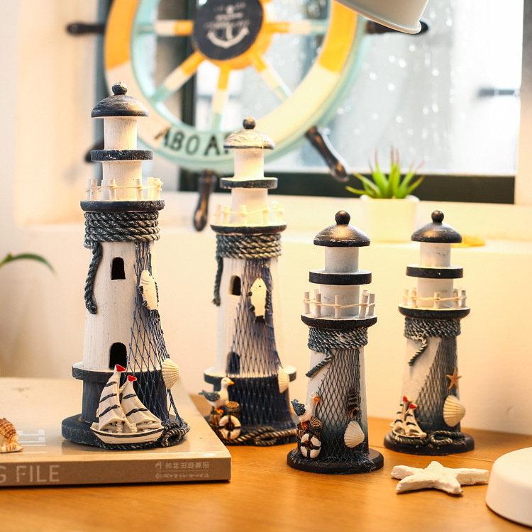 Mediterranean style small ornaments Lighthouse pendant clock rudder Ocean decoration Study living room desktop decoration ideas