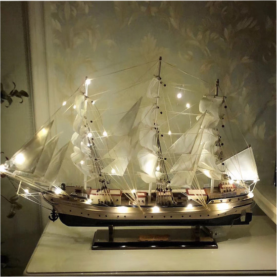 European-style boat smooth sailing sailing model ornaments solid wood boat home decoration light luxury creative birthday gift large