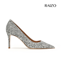 RAIZO light luxury gelite pure silver high heels womens thin heel pointed leather bottom handmade shoes 2021 new