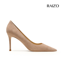 RAIZO light luxury anti-suede nude high heels womens thin heel pointed leather bottom handmade shoes shallow mouth half Baotou