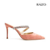 RAIZO rhinestone grapefruit suede new high heels thin heel pointed spring and autumn temperament socialite comfortable leather bottom