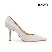 RAIZO Lace Heels Womens 2021 New Pointed Fine Wedding Shoes Daily Wear Comfortable Leather Bottom