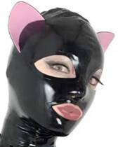 Latex Coat Cat Ear Mask Latex Headgear Cat Girl Headgear Hood Open Nose Tight Bag Headgear