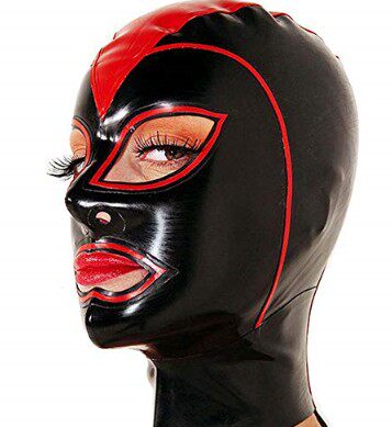 Latex Coat Mask Latex Headgear Latex Mask Collage Headgear Open Eye Mouth Nose Color Black Red Collage