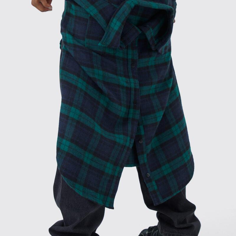 Boohooman Washed Black Relaxed Rigid Jean Jeans with Flannel Shirt