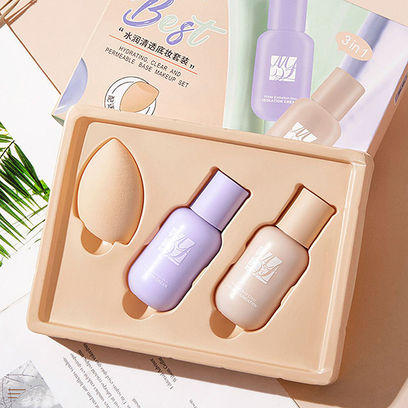 Isolated cream sun protection cover three in one flour of flour liquid makeup before milk in one cosmetic cosmetic cosmetic cosmetic package