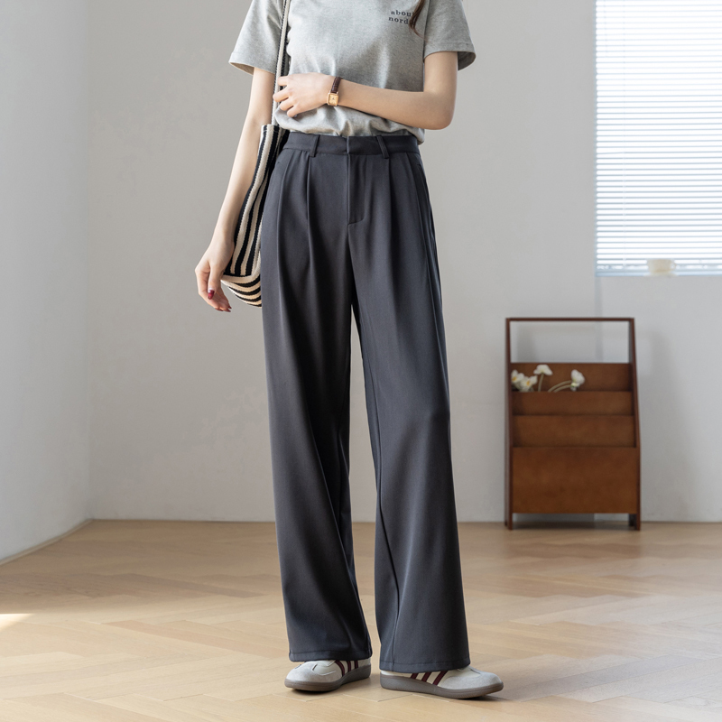 Wide-Leg Pants for Women, Summer Thin Style, Korean Version, Drapey, Hip-Covering, Slimming, Korean Style, Loose Gray Straight-Leg Pants, Casual Suit Pants Wide-Leg Pants for Women, Summer Thin Style, Korean Version, Drapey, Hip-Covering, Slimming, Korean Style, Loose Gray Straight-Leg Pants, Casual Suit Pants