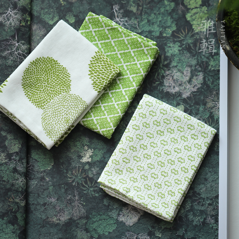 Elegant Daily Little Things Cotton Fabric Printed Tea Towels Napkins Day Style Small Handkerchief Fresh Blue Green Bicolor