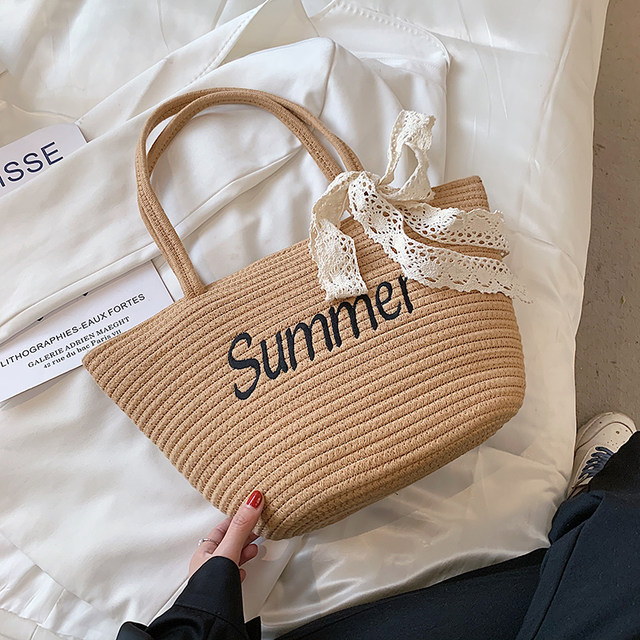 Large-capacity alphabet straw woven bag women's 2022 new summer woven bag beach holiday one-shoulder all-match handbag