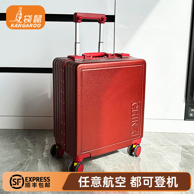 Kangaroo 14inch Suitcase Travel Case Spring Airlines 20X30*40 Carry-On Red Password Lock Trolley Small Leather Case