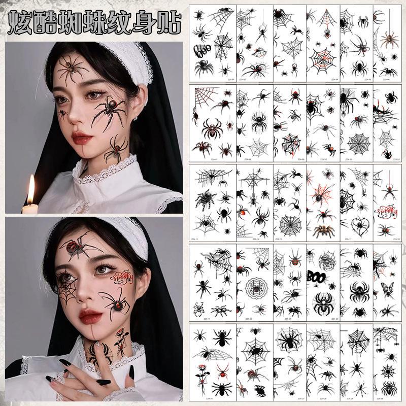 Halloween Spider Tattoo Stickers 3D Stereo Horror Funny Spider Web Stickers Party Bar Makeup Temporary Face Stickers