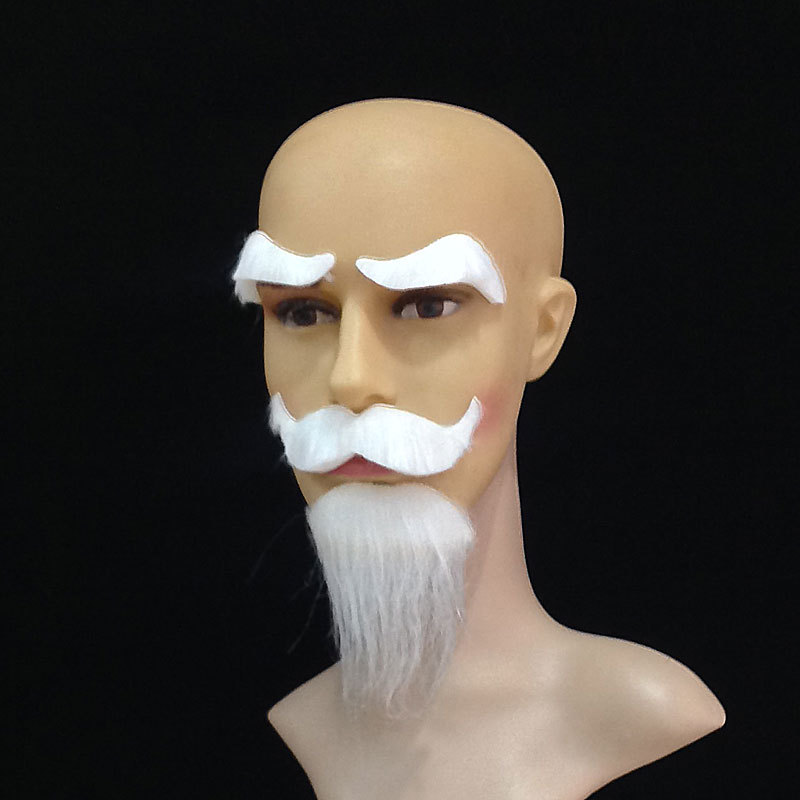 Halloween White Goat-Shaped Three-Piece Set with Grandpa Beard, Funny Performance Men's Fake Beard, Ear-Hanging Props Halloween White Goat-Shaped Three-Piece Set with Grandpa Beard, Funny Performance Men's Fake Beard, Ear-Hanging Props