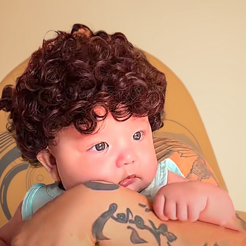 Children's Baby School Style Wig Fluffy Short Curly Brown Bubble Full Head Wig for Film and Photo Hair Accessories Props