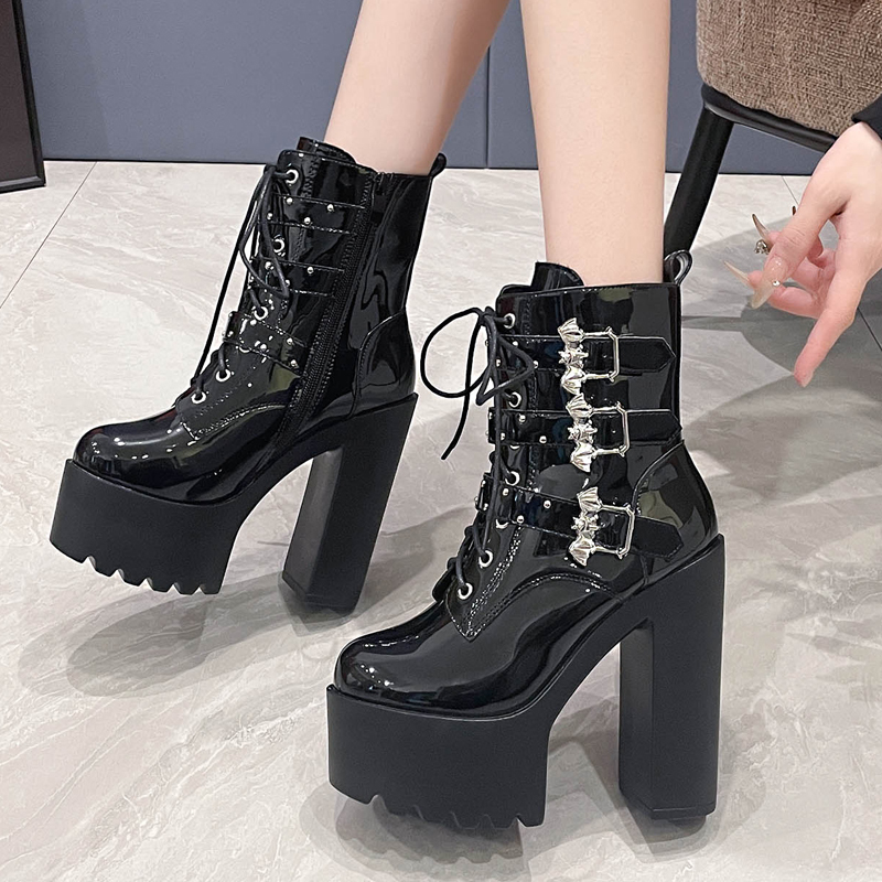 15cm Ultra-High Heel Chunky Heel Women's Short Boots Cos Height-Increasing Shoes Bar Nightclub Dj Singer Stage Ds Performance Shoes