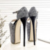 Ghét giày cao gót cao 19cm nữ mùa hè khóa từ giày catwalk sân khấu 20 cm siêu cao gót cao gót đính sequin sandal nữ Sandal