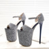 Ghét giày cao gót cao 19cm nữ mùa hè khóa từ giày catwalk sân khấu 20 cm siêu cao gót cao gót đính sequin sandal nữ Sandal