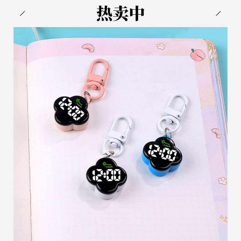 Cute Four-Leaf Clover Electronic Watch for Male and Female Students, Korean Style Trendy Touch Digital Display Pocket Watch, Colorful Buckle Pocket Watch for Best Friends