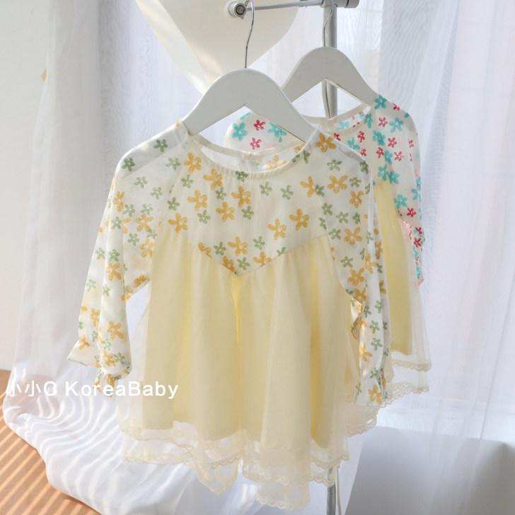 Pure cotton collage lace side ocean dress Korean baby clothes 2022 spring spring new girl little baby dress