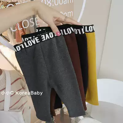 Korean baby dress letter waist plus velvet pants 2021 autumn new boys and girls Baby pants trousers