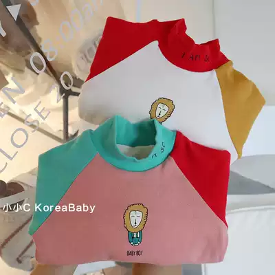 Cartoon raglan sleeves plus velvet bottoming shirt Korean baby clothes men and women children's baby cotton long-sleeved thick turtleneck