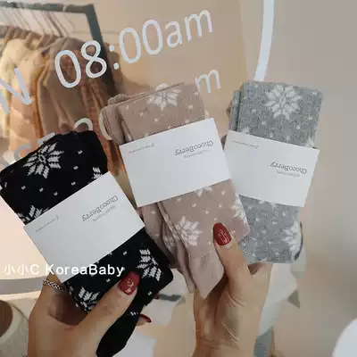 Korean baby baby snowflake tights 2021 autumn and winter new men's and women's children's pure cotton with feet inside pants