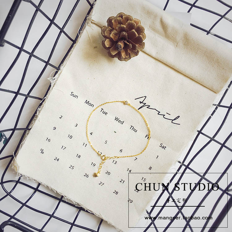 Handmade, đơn giản, hàng nhập khẩu của Mỹ, vàng 14K, siêu flash, một viên kim cương, zircon, vòng chân tốt, không phai - Vòng chân lắc chân