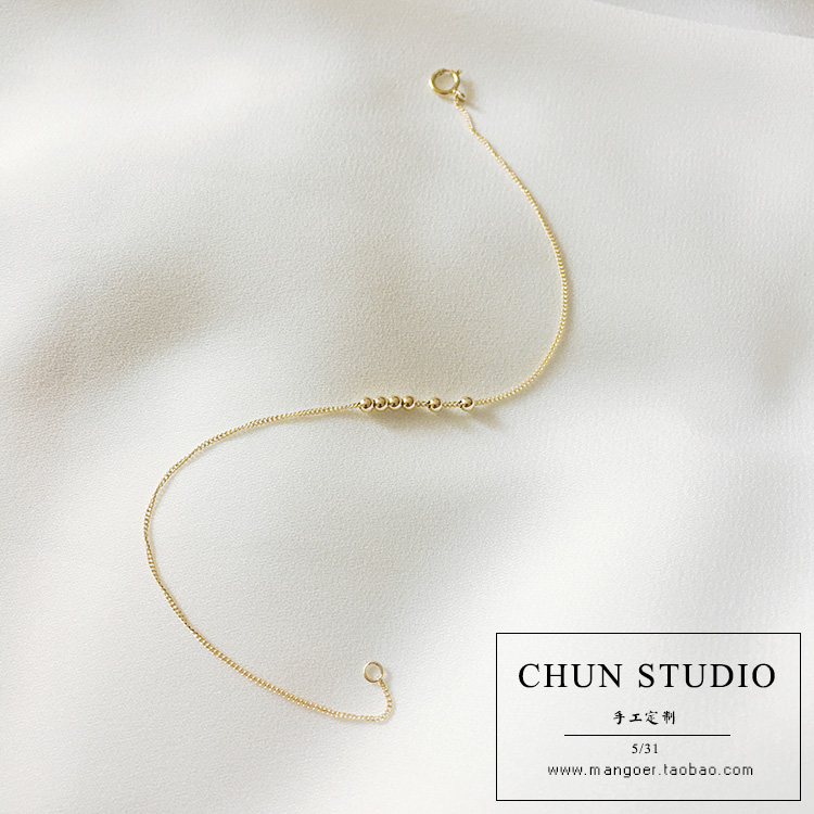 Các mẫu đơn giản tùy chỉnh Hoa Kỳ nhập khẩu vàng nhỏ 14K hạt vàng bóng rất mịn và tốt, vòng chân châu Âu và Mỹ không phai lắc chân nữ vàng đẹp