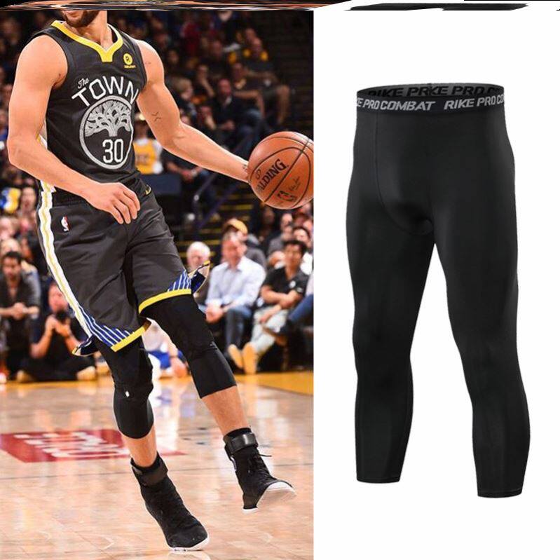 Sports basketball tight pants five-point single-legged winter running pants Stretch-strength Dry Fitness Pants Men plus velvet