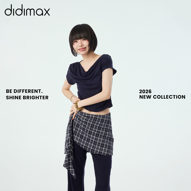Didimax New Summer Style Navy Blue Short-Sleeved Collared Plaid Casual Pants Fashion Set X88481
