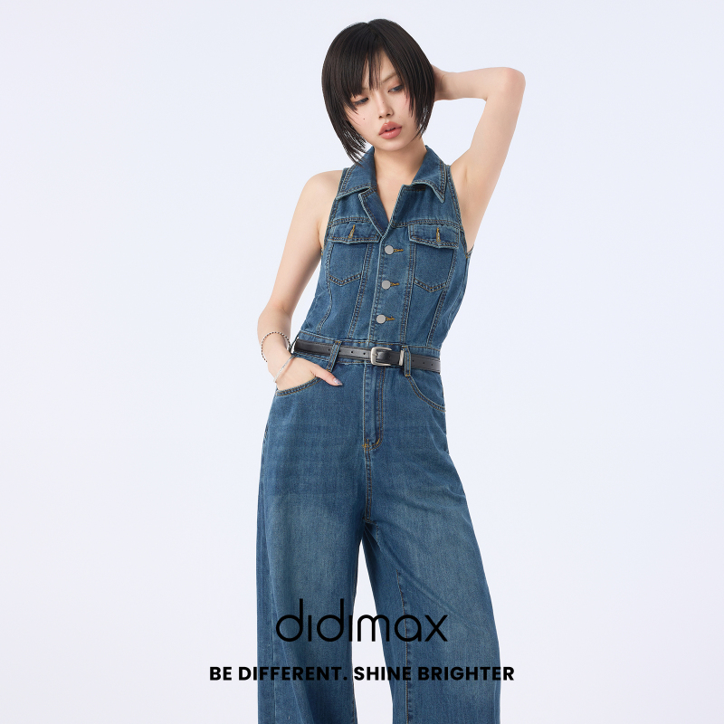 Didimax New Summer Style Sleeveless Jumpsuit Denim Overalls Vest Slim Fit Wide Leg Pants X78710