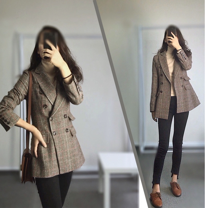 Retro Plaid Blazer for Women, Classy Casual British Style, Small Fragrant Style, Slimming Short Style, Popular Small Suit