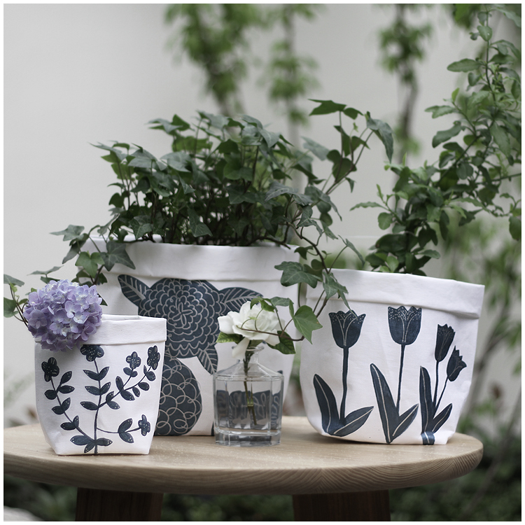 WOOKEN thickened eco-friendly paper bag tear not rotten water wash painted flower bag niche original flower bucket storage storage decoration