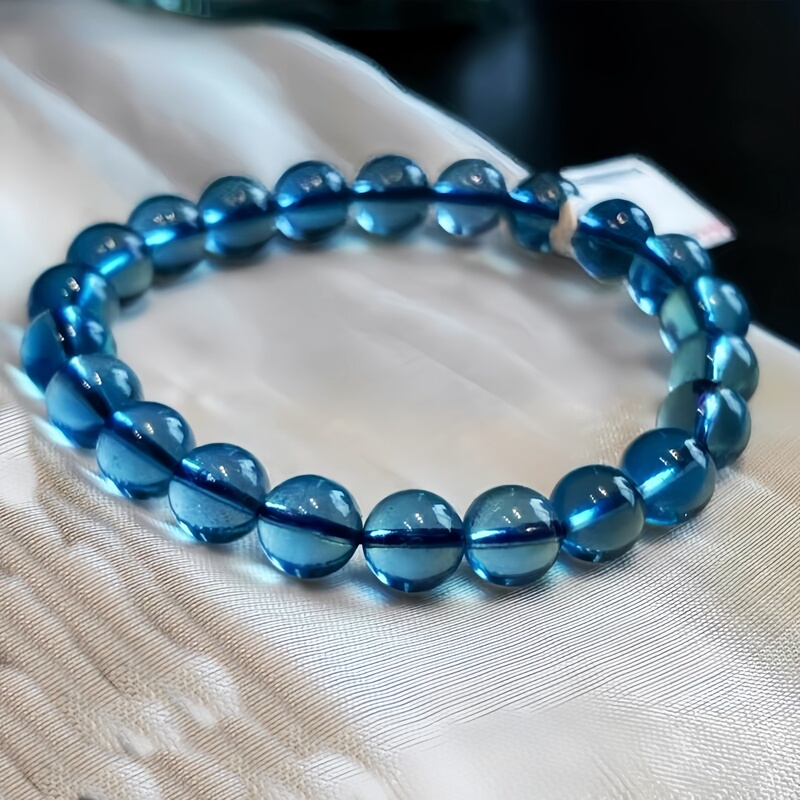 9A Natural Ice Aquamarine Bracelet Brazilian Old Mine Devil Blue Bracelet Blue Gemstone Crystal for Women and Men