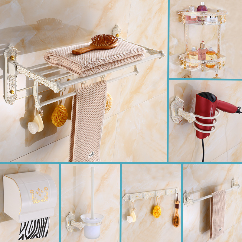 Space Aluminum European-Style Towel Rack Set, Painted Ivory White, Bathroom Towel Rack, Toilet Storage Rack, Hanging Accessories Space Aluminum European-Style Towel Rack Set, Painted Ivory White, Bathroom Towel Rack, Toilet Storage Rack, Hanging Accessories
