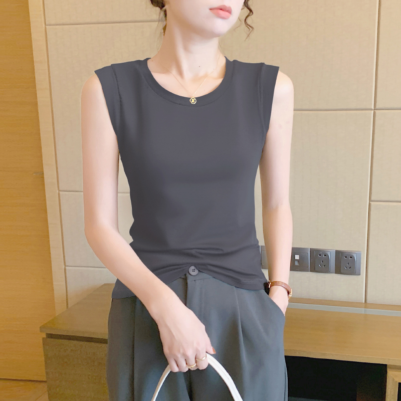 Pure Cotton Gray Round-Neck Sleeveless T-Shirt Vest for Women, Suitable for Layering or Wearing Alone in Summer, 2025 New Style, Sleeveless Top