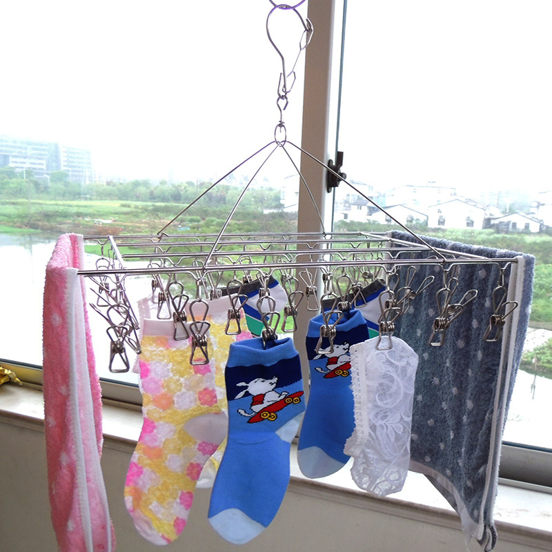 Dry Socks Hanger Multi Clip Home Multifunction Stainless Steel Round Windproof God Device Baby Clotheson Socks Rack