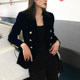 Velvet suit women's top new style spring and autumn temperament fashionable blue gold velvet short lady style small suit jacket