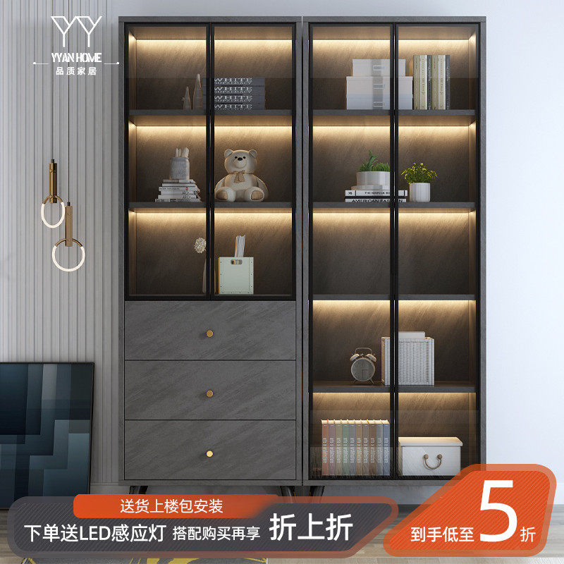 Light Extravagant Bookcase Living-room With Glass Door Floor Bookshelf Combined Storage Cabinet Modern Shelve Solid Wood Bookcase