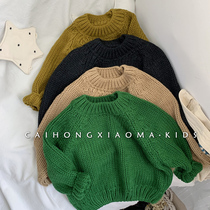 Korean childrens clothing 2021 winter clothing boys and girls retro fashion knitwear small and medium-sized Tongsen series thickened round neck sweater