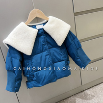 Korean childrens clothing girls jacket 22 winter lamb velvet collar girl baby Han Fanyang air quilted padded thick padded clothes