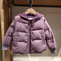 Korean childrens clothing 2022 winter childrens down jacket foreign style girls white duck down short warm jacket two-piece set trendy