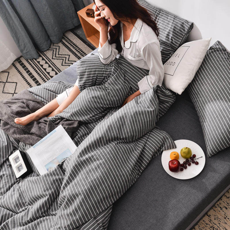 Washed cotton four pieces of full cotton pure color sky cotton bed Ogasawara bed sheet Pure Cotton Quilt Cover Bed Bag Four Pieces Group Hood Triple