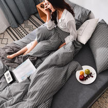 Water washing cotton four-piece cotton pure color Tianzhu cotton bed sheet cotton quilt cover bed bag four sets three sets