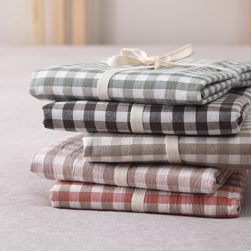 Full cotton washed cotton pillowcase single piece single piece pure cotton pure color plaid pillow headgear 48 * 74cm single day geranium