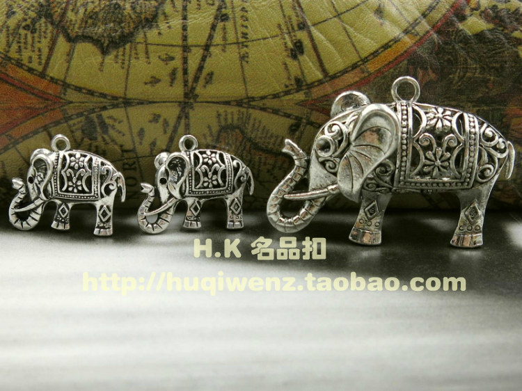 Luxury New Popular Carved Hollow Ancient Silver Mumbai Elephant Charm Pendant Coat Sweater Jacket Multi-Size