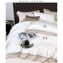 High-end light luxury 80 double-sided tencel four-piece summer ice silk smooth nude sleeping embroidery quilt cover bed sheet bedding