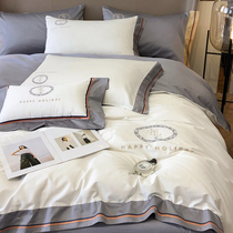  ALEX modern 100 pieces of cotton satin four-piece set of simple embroidery cotton quilt cover sheets double bed bedding