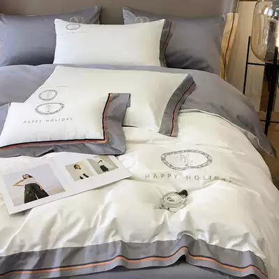 ALEX modern 100 pieces of cotton satin four-piece set of simple embroidery cotton quilt cover bed single double bedding