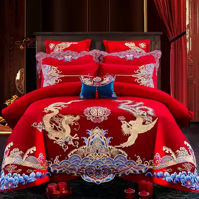 ALEX wedding new quilted red embroidery flower new wedding quilt bedding Wedding bedding big red four-piece set