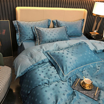  European high-end light luxury 100 pure cotton four-piece cotton satin bedding embroidery simple bed sheet quilt cover 4